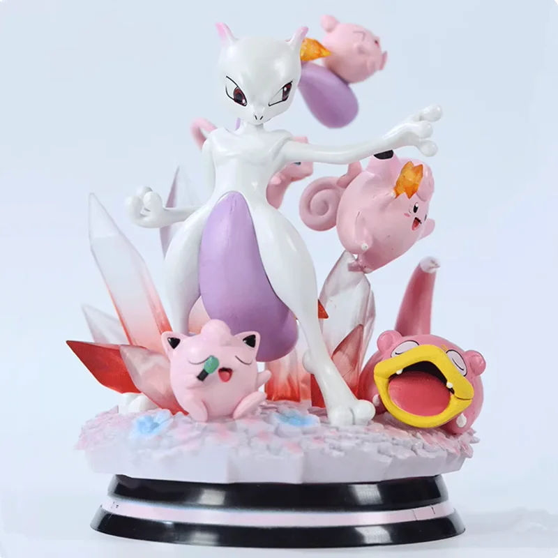 Anime Pokemon Evolution Form Mewtwo Slowpoke Figure Dolls Statue with LED Light Action Figurine Desktop Decoration Gifts