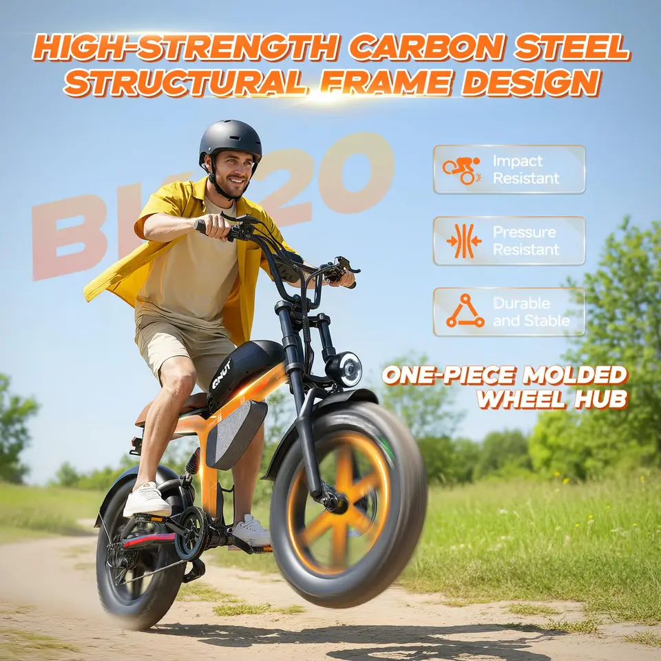 QNUT BK20 Electric Bike for Adults 28mph 48V 18Ah Battery Electric Bicycle 70-Mile Long Range 7-Speed 20"x4.0" Fat Tire Retro Ebike image 4