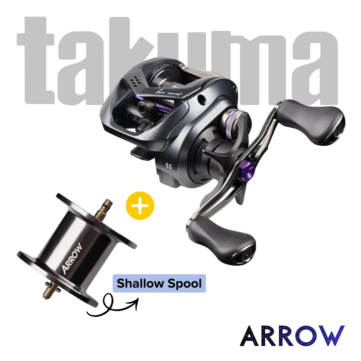 

takuma ARROW +Shallow/Universal Spool Baitcasting Reel 9+1 BB 8.0:1 Anti-Backlash Metal Reel for Long Casting & Finesse Fishing