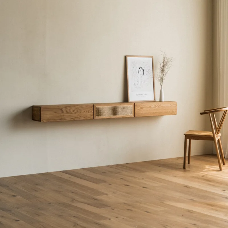Massivholz-Rattan-TV-Schrank für kleine Wohnungen, hängendes Wandregal für den Haushalt
