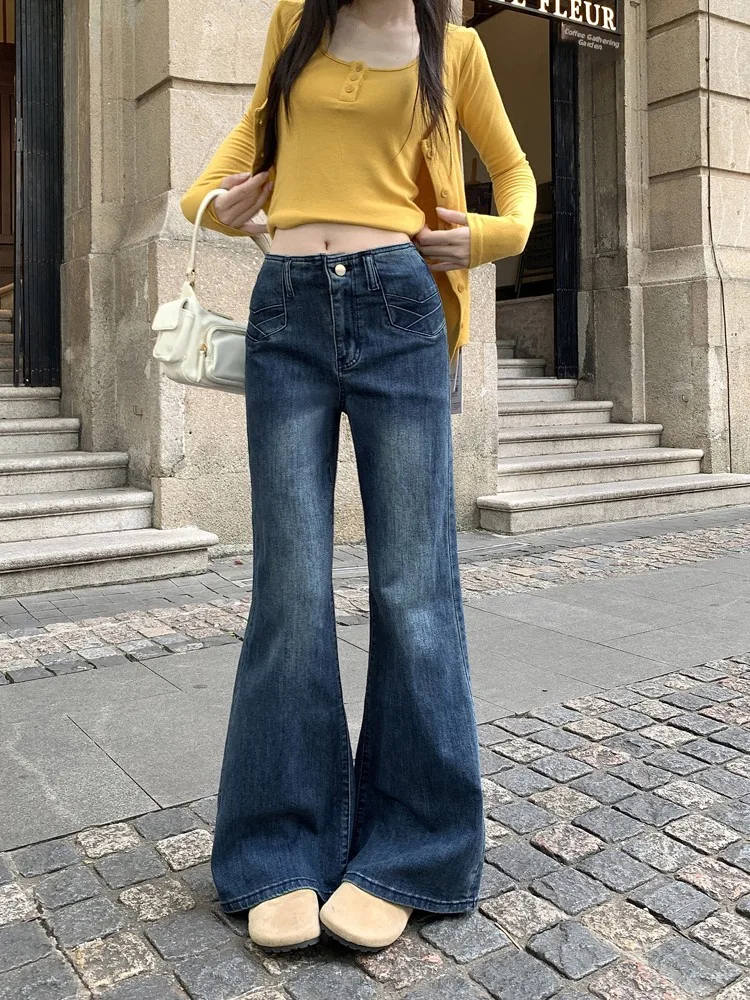 

Spring 2026 American Sle Low Waist Bell Bot Straight Leg Jeans Women's Loose Fit Casual High Waist Zipper Pure Color