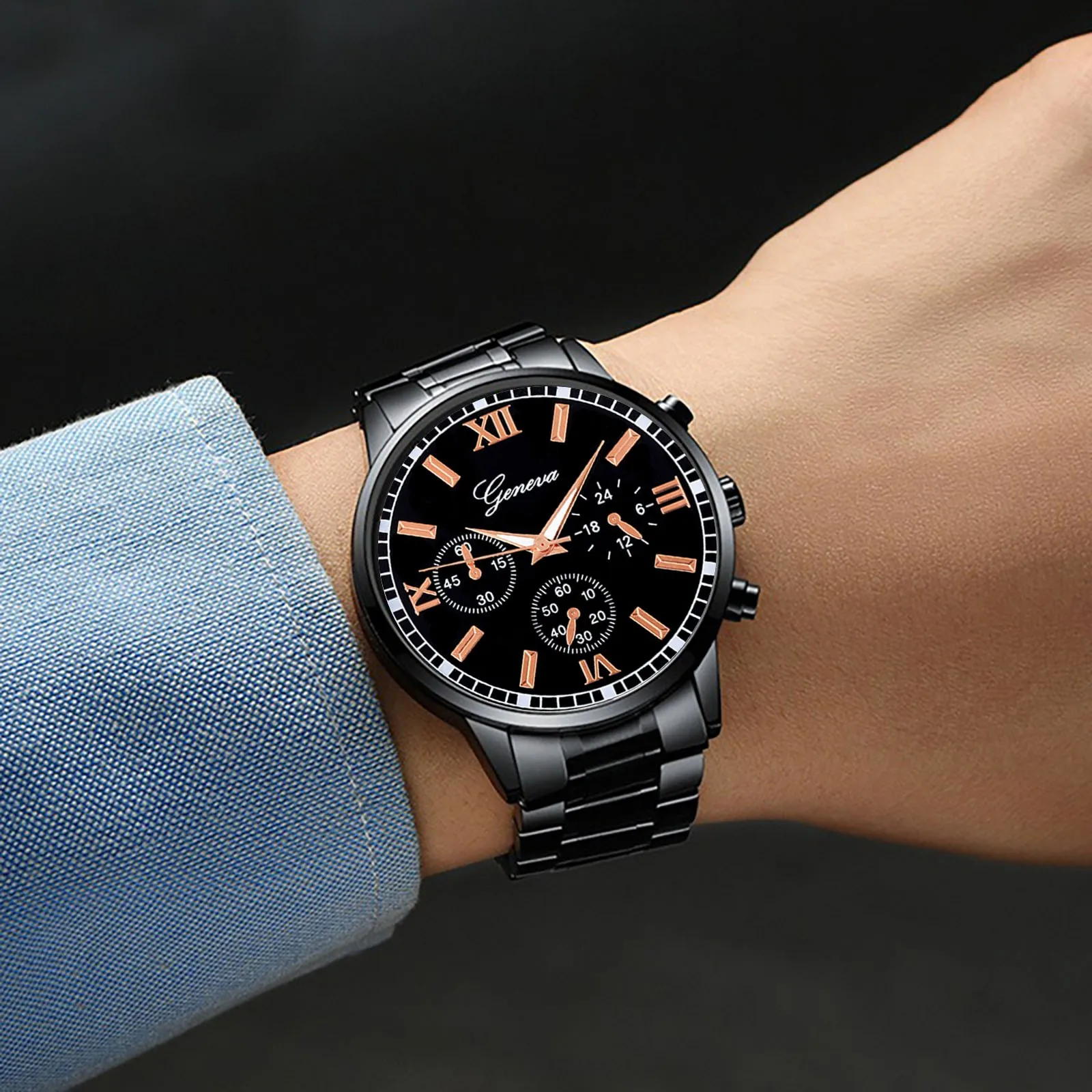 Reloj de pulsera de acero inoxidable para hombre, cronógrafo deportivo de negocios, de cuarzo, a la moda