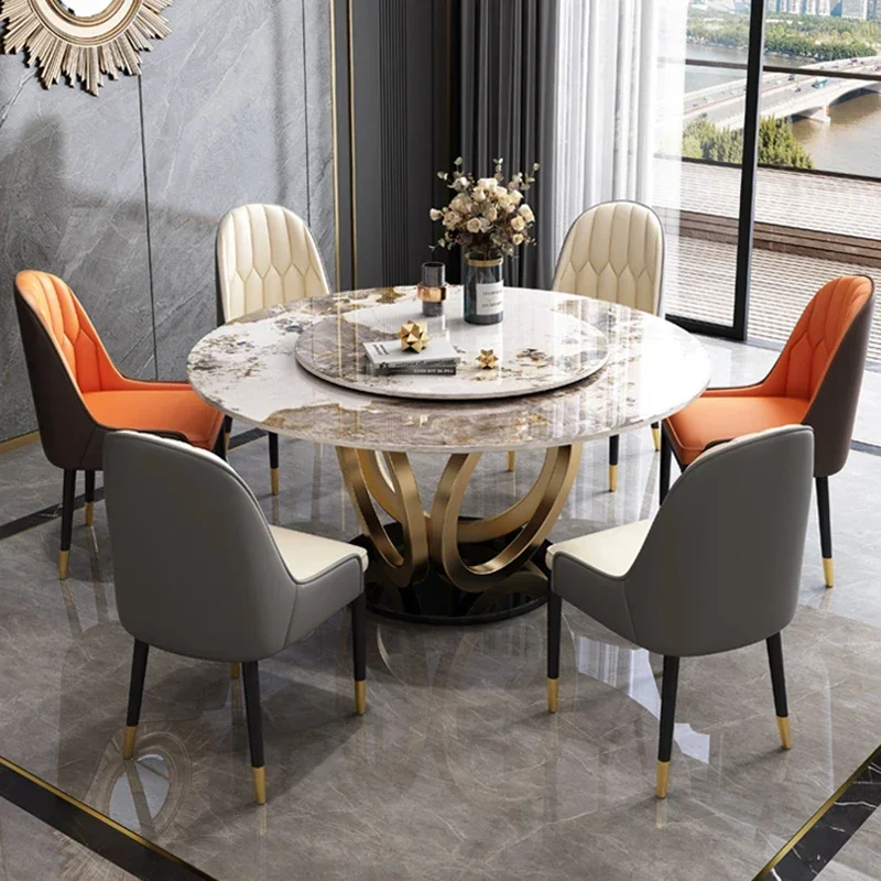 

Round Dining Tables Set Marble Kitchen Center Poker Dinning Table Luxury Modern Floor Turntable Esstische Home Furniture WSW40XP