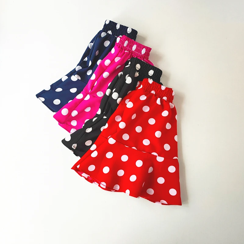 Ruffled Polka Dot Children\'s Pleated Skirts Chiffon Summer Girls Mini Skirt Kids Clothing