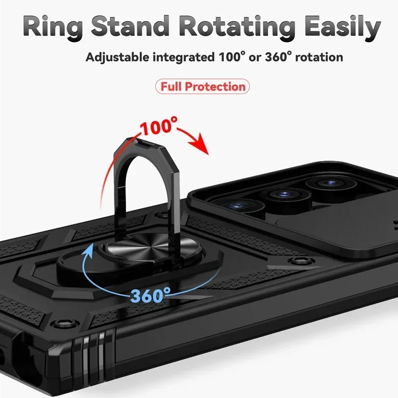 Stand Rotating Slide Camera Lens Military Grade Armor Case For Samsung S25 S24 S23 S22 S21 FE S20 Plus Note 20 Ultra M53 M33