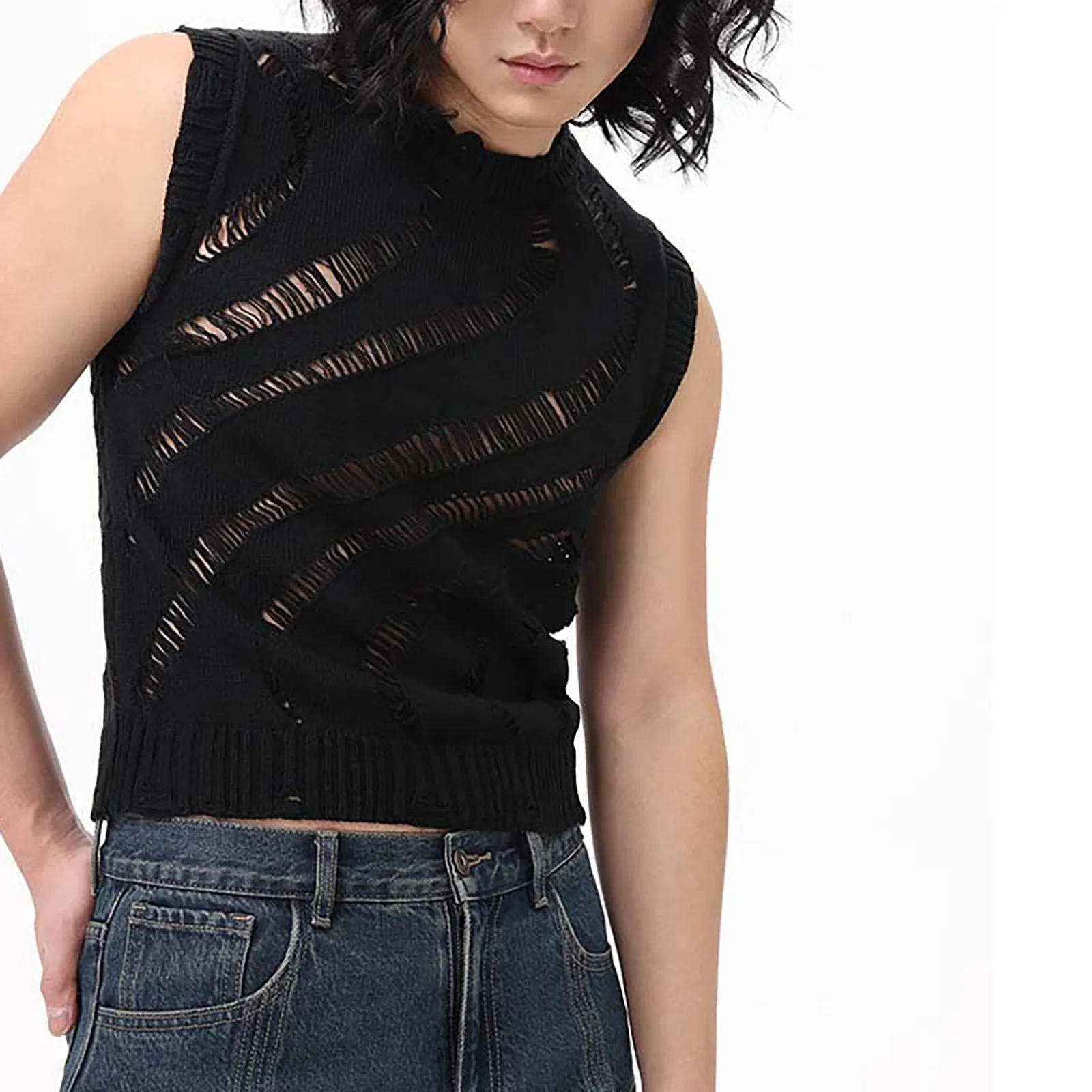 تي شيرت الخامس الرقبة الرجال رقيقة نوع سترة صافي سترة الرجال سترة فضفاضة الأبيض رقيقة نمط الجوف خارج العين قمصان رجالي كم طويل عادية #4