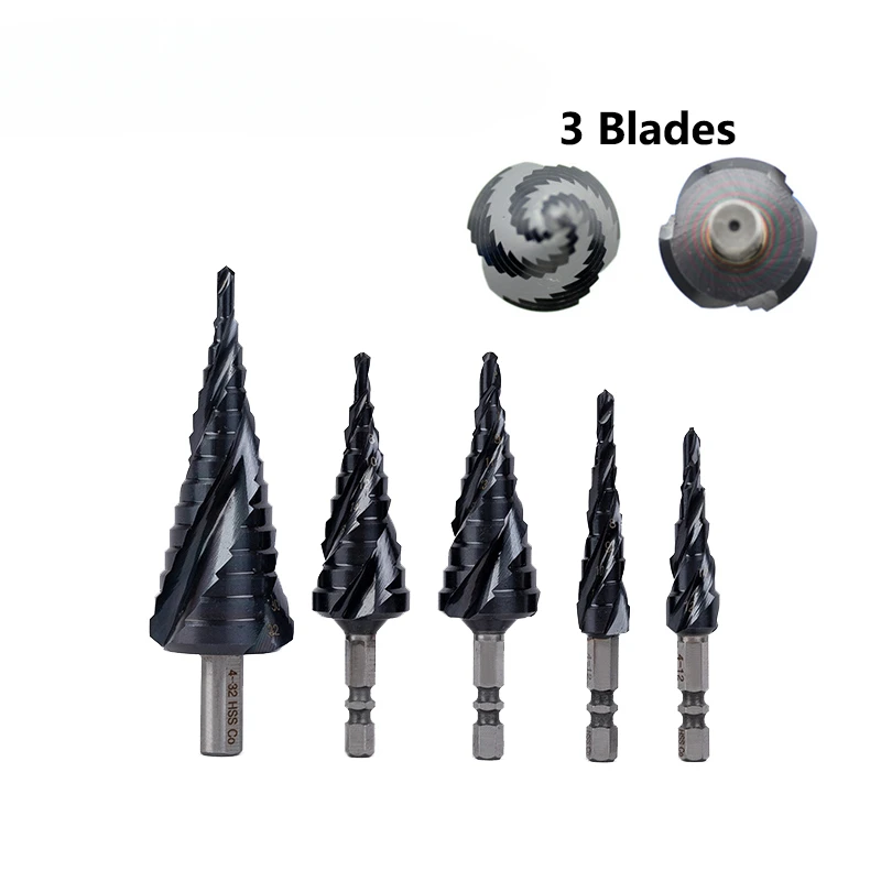 

HSS M35 Cobalt TiALN Step Drill Bit Spiral Groove 3 Flutes Quick Change Shank Industrial Quality For Stainless Steel