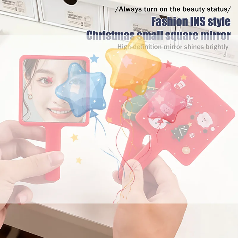 かわいいガラス漫画クリスマスサンタクロース小さなウサギの鏡持ち運びが簡単ポケット化粧鏡ポータブルミニ化粧鏡