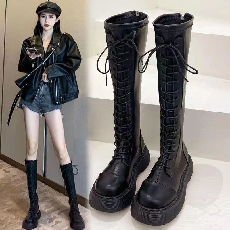 2024 Lucury White Black Platform Woman Women\'s Mid Calf Boots Padded Shoes Knee High Winter Sneakers Punk Style Military Casual