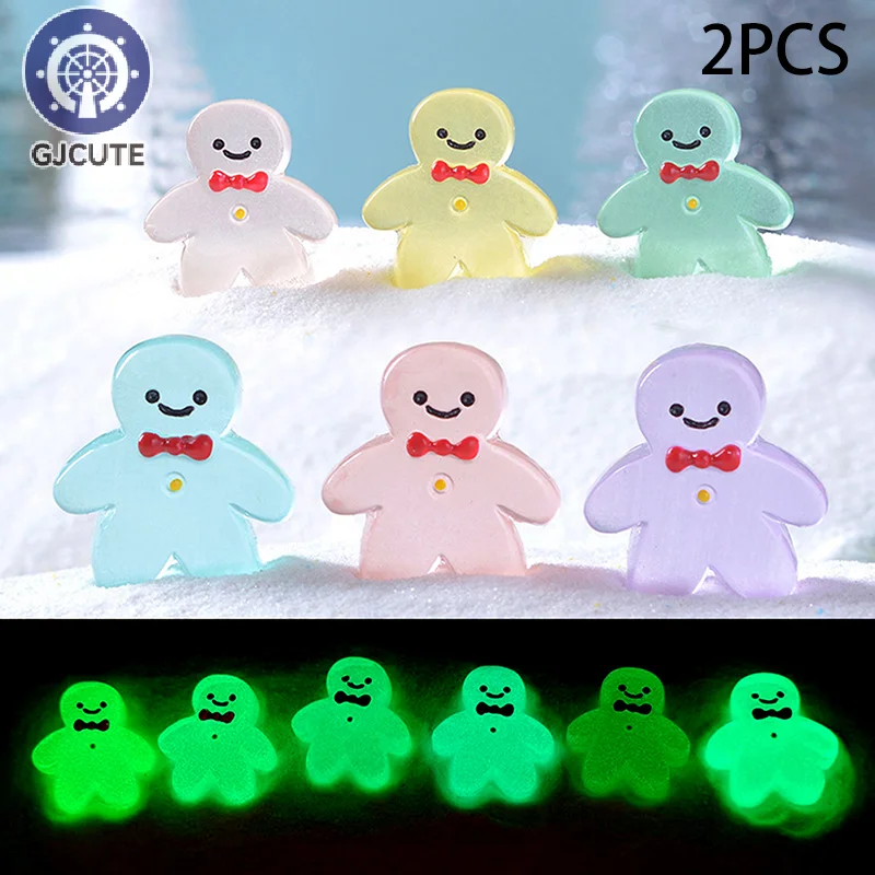 2Pcs Luminous Mini Gingerbread Man Micro Landscape Snow Scenery Ornament Glow in The Dark Christmas Accessory Home Decoration