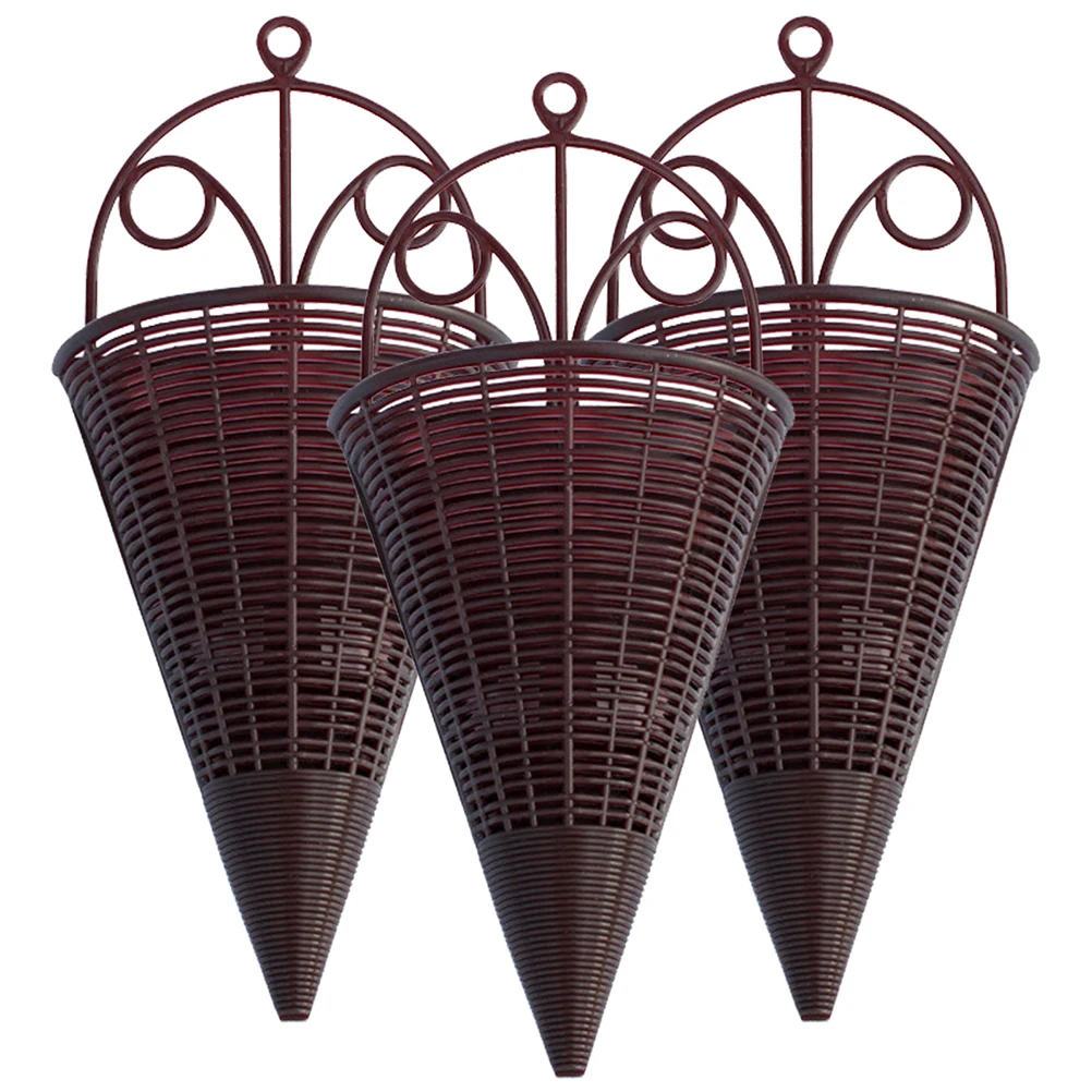 

3 Pcs Rattan Decorative Flower Basket Hanging Planter Conical Flowerpot Pp Pots