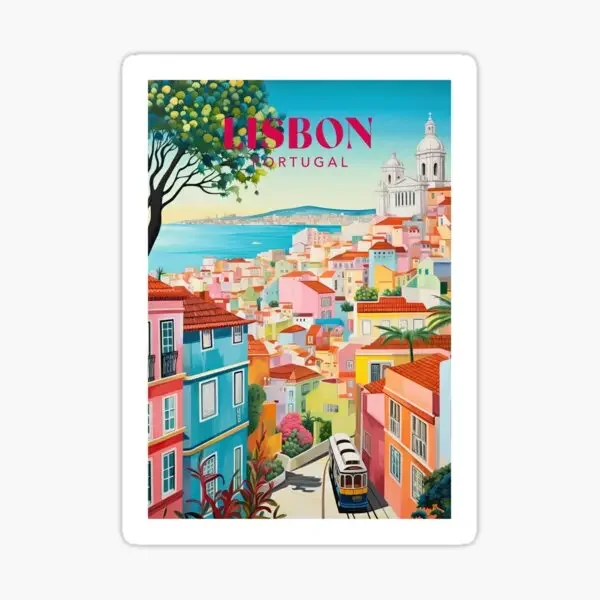 ملصقات مطبوعة للسفر من لشبونة لملصقات ممتصة للصدمات الفنية وديكورات الغرف وديكور الأمتعة والزجاجات المائية للسيارة الكرتونية