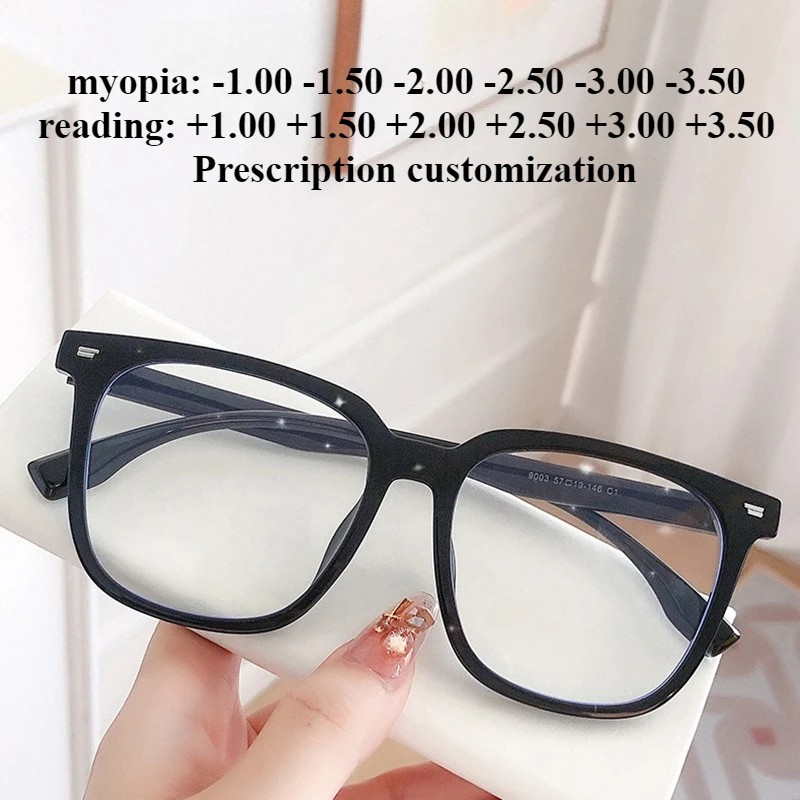 

57mm New Anti-Blue Light Reading Glasses Square Large Frame TR90 Frame Women Custom Myopia Prescription Degree
