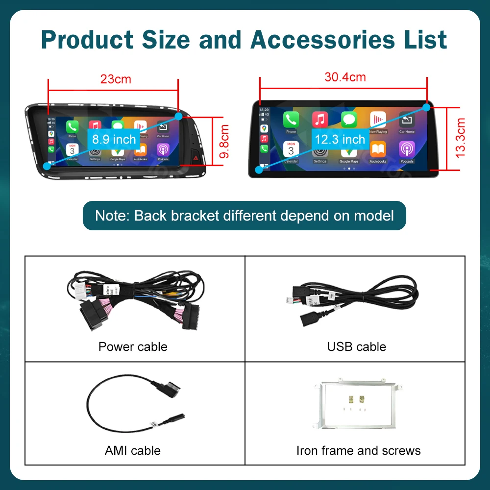RoadTop 12.3 بوصة لاسلكي CarPlay الوسائط المتعددة شاشة رقيقة جدا أندرويد السيارات لأودي Q5 2009-2017 وظيفة Airplay Autolink #6