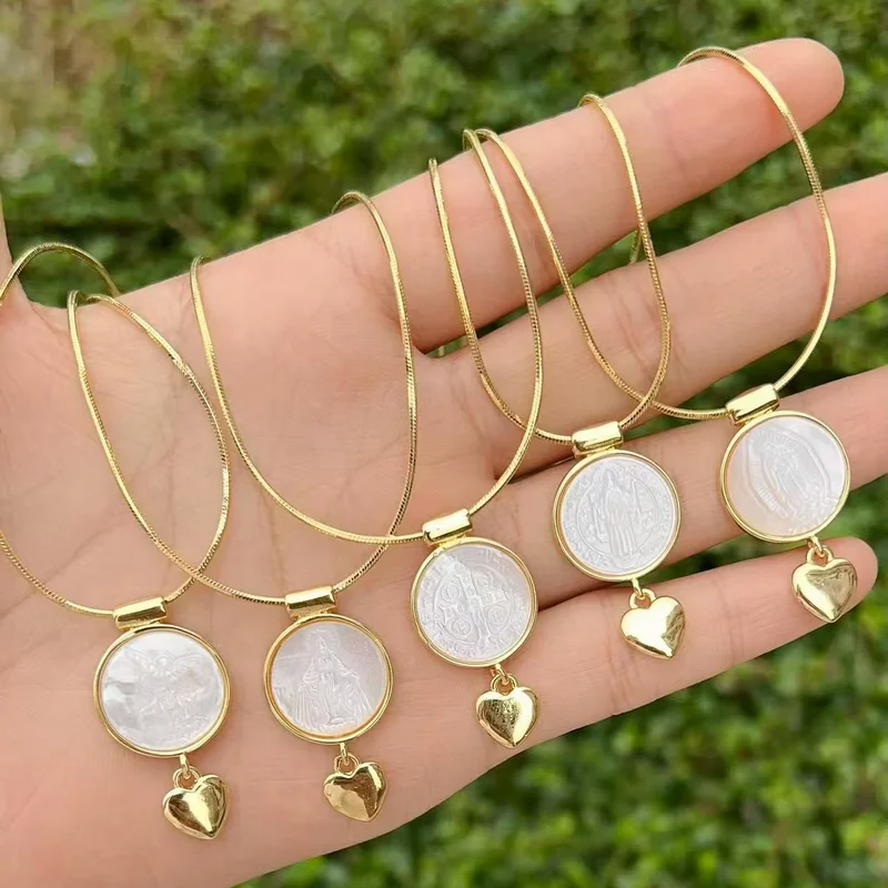 5 قطع العصرية مطلية بالذهب شل قلادة، سان بينيتو مريم العذراء القلب الدين الزركون سحر، الدين سحر قلادة القلائد #1