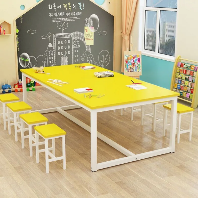 Primary school kindergarten color desks and chairs, studio art and handmade painting table