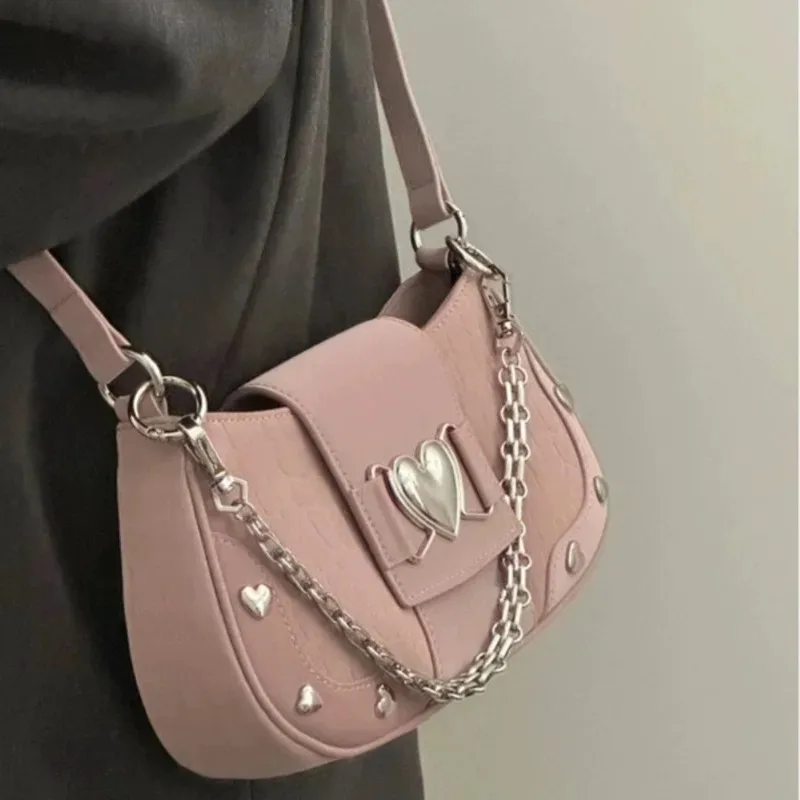 Bolso de hombro de PU para mujer, bolsa cruzada rosa, a la moda, 2023