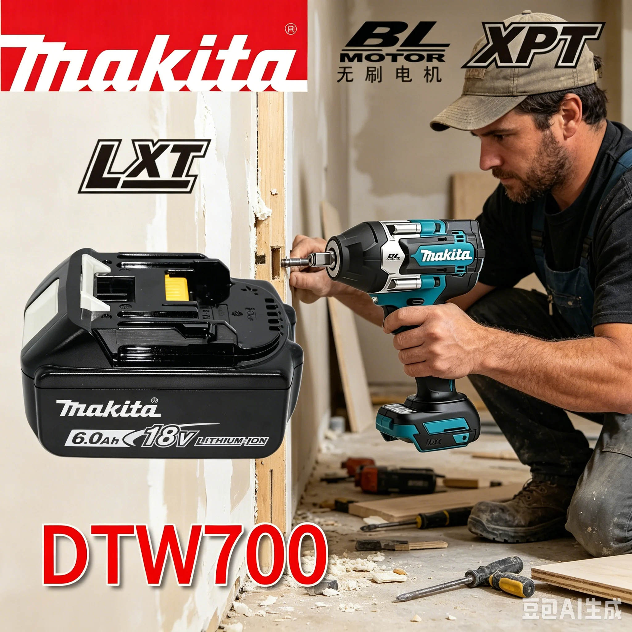 

Makitabattery 1000 Torque DTW700 Brushless Cordless Electric Impact Wrench 1/2 In Lithium-Ion Battery For Makita 18V Battery