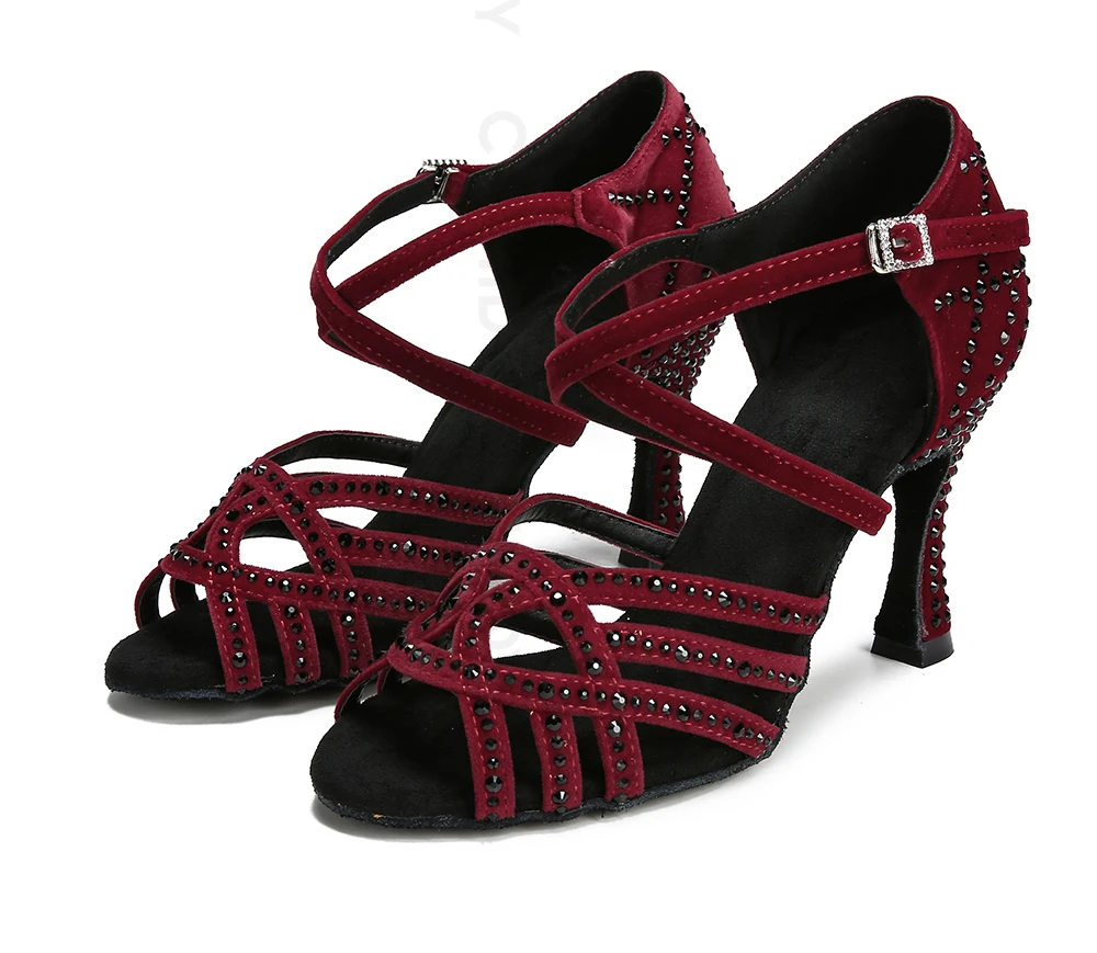 CINMIDY Damen Latein Tanzschuhe mit Strass Tango Ballsaal Tanzschuhe Damen Partyschuhe Hochzeitsschuhe 5CM-10CM – Detail 22