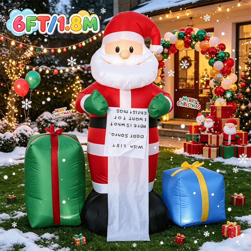 Père Noël Gonflable Lumineux 1,8 m avec Cadeaux – photo 4