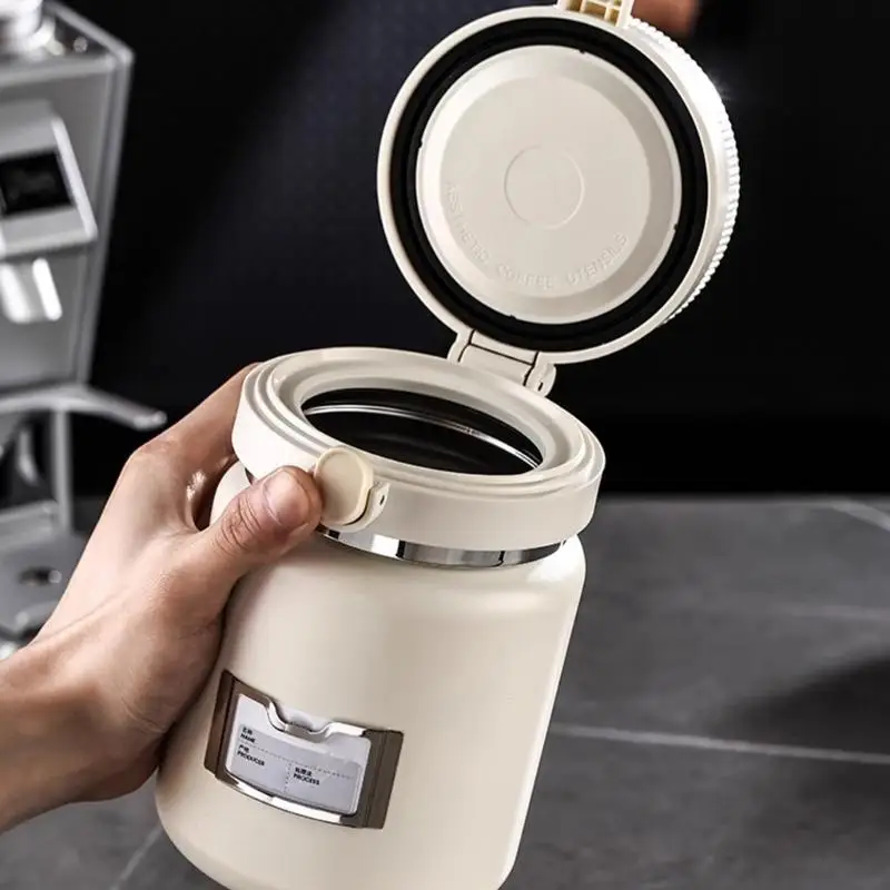 Coffee Storage Canister, 304 Metal Vacuum Lid Container with Moisture Display and Measuring Spoon for Counter Use D2RD