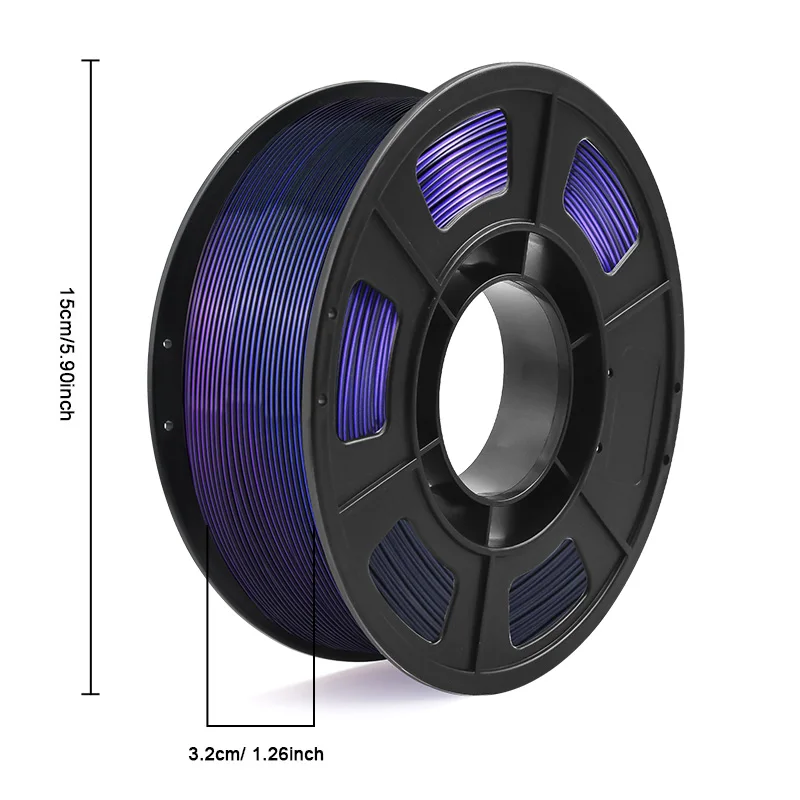 Silk PLA Dual Color Filament 1.75mm 3D Printer Filament, Coextrusion Black Purple Metal-Like Shiny PLA Filament, 250g (0.55lbs) gallery 5
