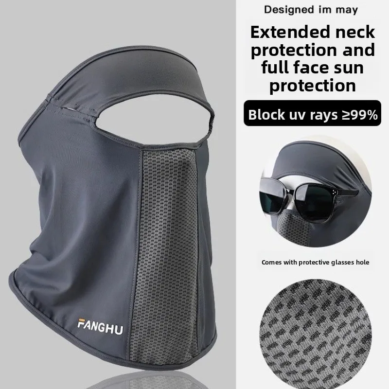 Gesichtsmaske aus Eisseide mit Sonnenschutz und Brillenloch, Anti-UV Sommer-Sportmaske mit Ohrschlaufen, Halsschutz