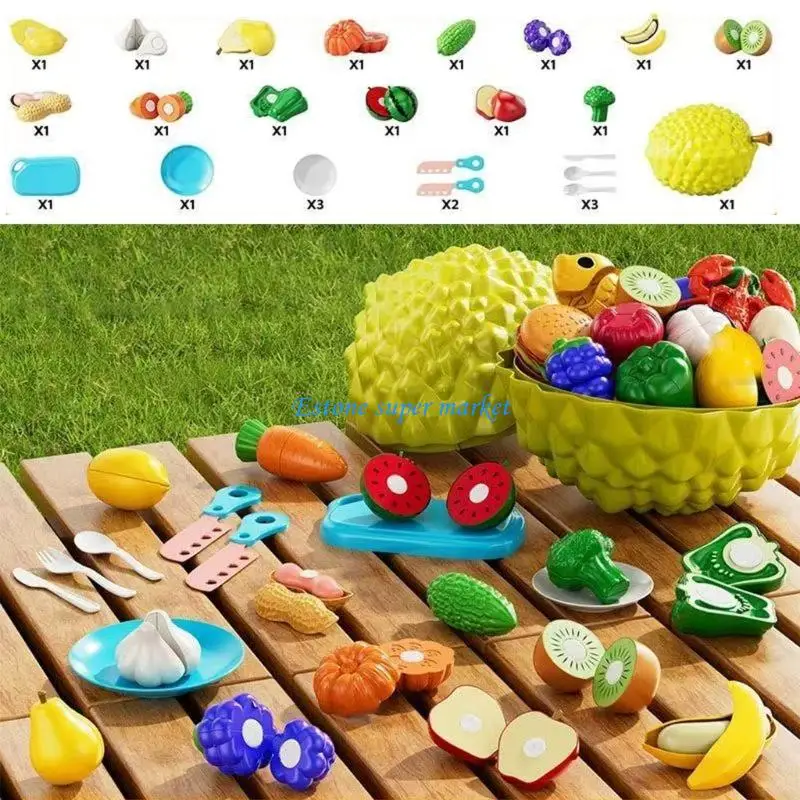 090B เด็กวัยหัดเดินผักผลไม้ Pretend Play ของเล่นตัดของเล่นเพื่อการศึกษาอาหาร
