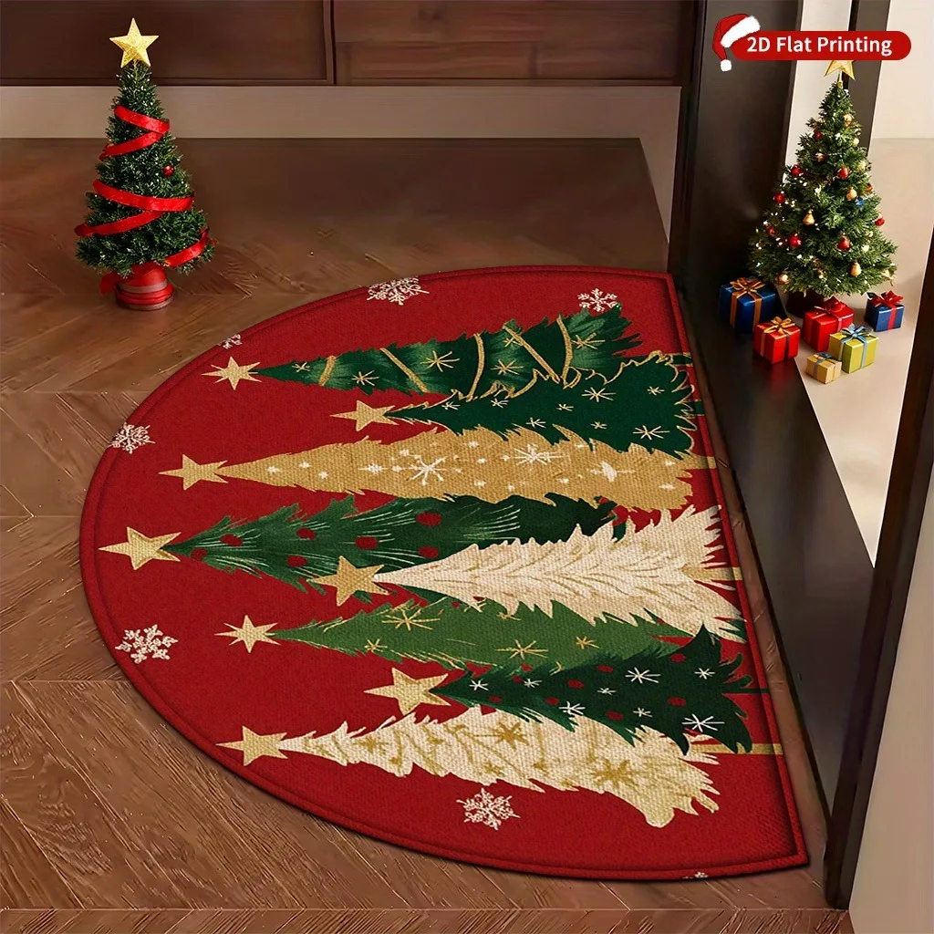 Half Round Doormat Wood Log Heart Pattern NonSlip Felt Rug Rustic Entrance Floor Mat Indoor Kitchen Welcome Carpet Home Decor