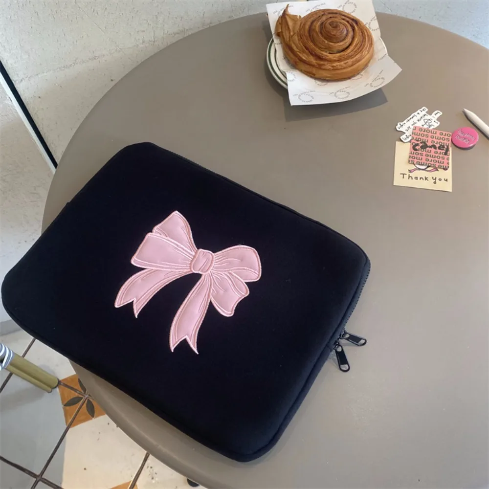 Pink Bow Tablet Sleeve Bag Embroidered Protective Laptop Pouch 11/13/15 Inch Fall Prevention Computer Storage Bag Business