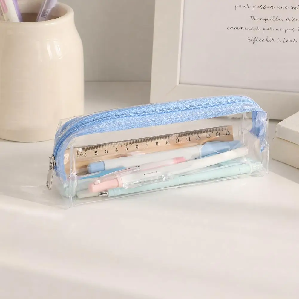 Large Capacity Clear PVC Pencil Case Waterproof Transparent Stationery Bag Exam Pen Pouch School Supplies Zipper Storage Bag