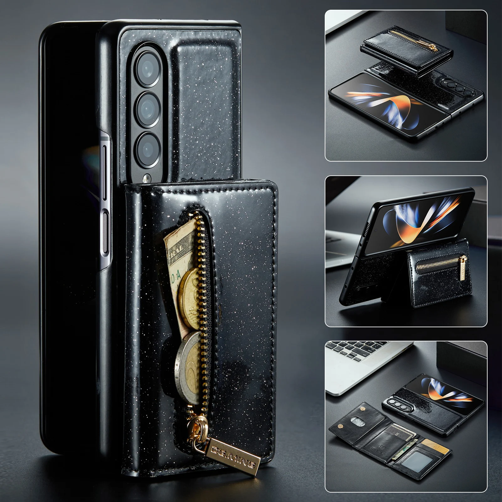 DG.MING 2 in 1 Magnetic Detachable Leather Wallet Phone Case For Samsung Fold 4 3 5G M3 Series