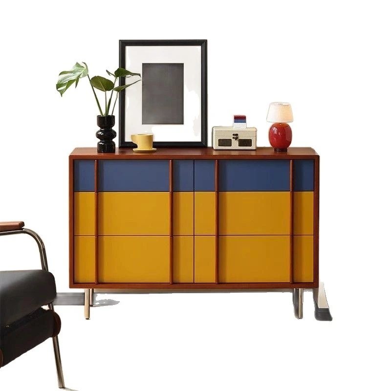 

Contrasting color drawer cabinet, living room storage locker, small apartment bedroom bedside cabinet