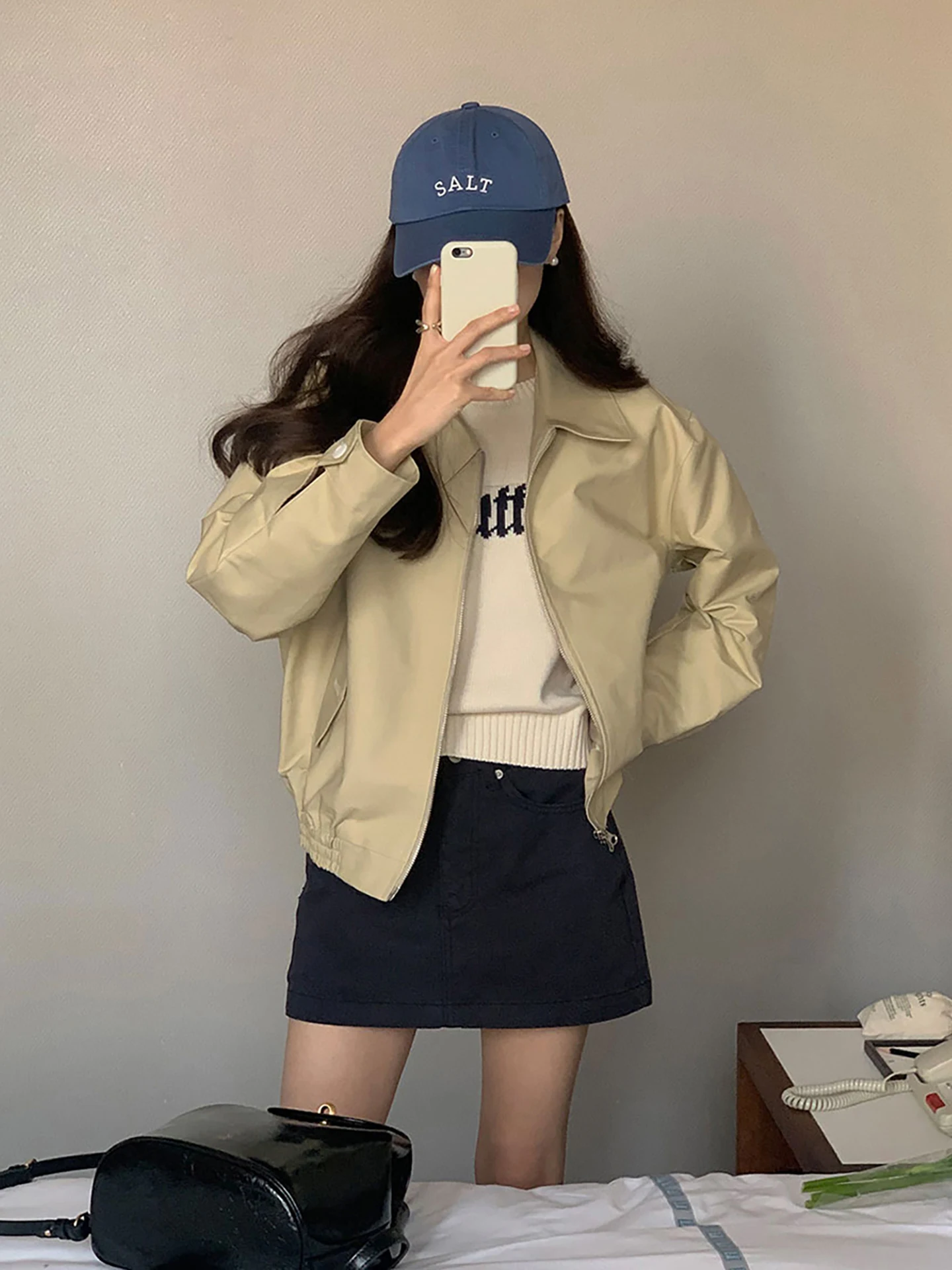 

Faionable ort Baseball Jaet Coat Casual Turn-down Collar Women's Top Dongda Gate Autumn New Sle Polyester Fiber