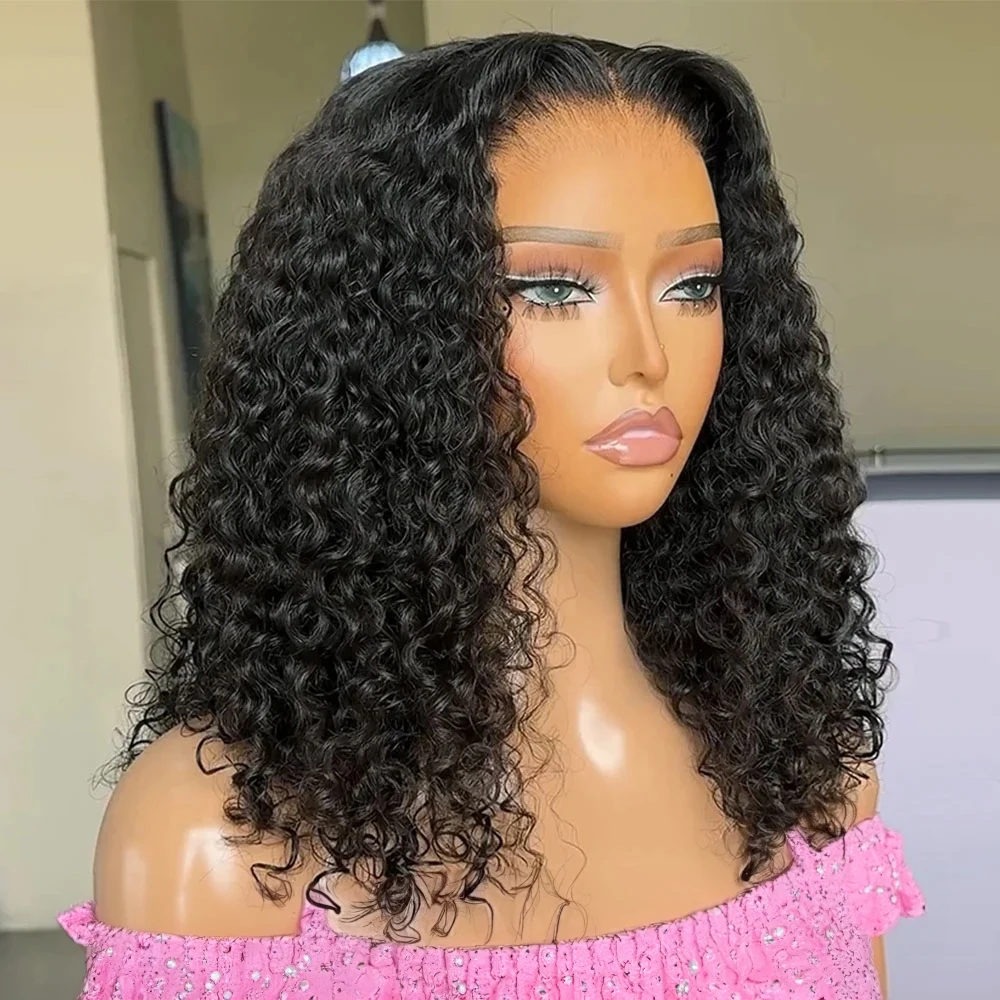 13x4 글루리스 100% 인모 워터웨이브 기성복 숏밥 HD 투명 레이스 프론탈 웨어 앤 고 가발 딥 컬리 여성용