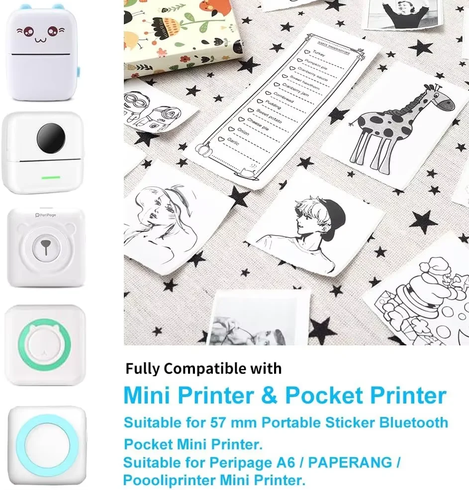 5Rolls Thermal Printer Paper 57x25mm Universal MiNi Printing Self-adhesive Label Sticker For Mini Printer Paper Kids Camera