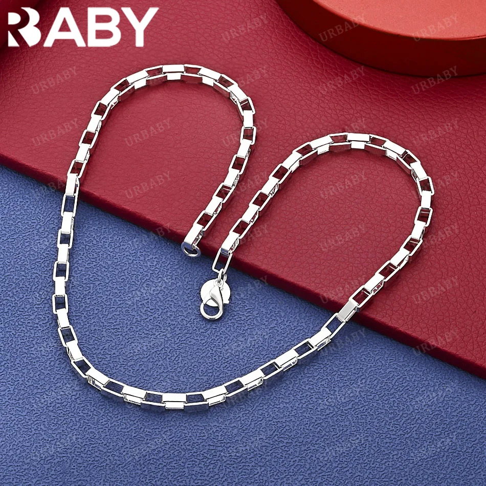 

URBABY 925 Sterling Silver 45cm 4mm Simple Necklace For Men Charm Trend Birthday Gifts Fashion Party Fine Jewelry
