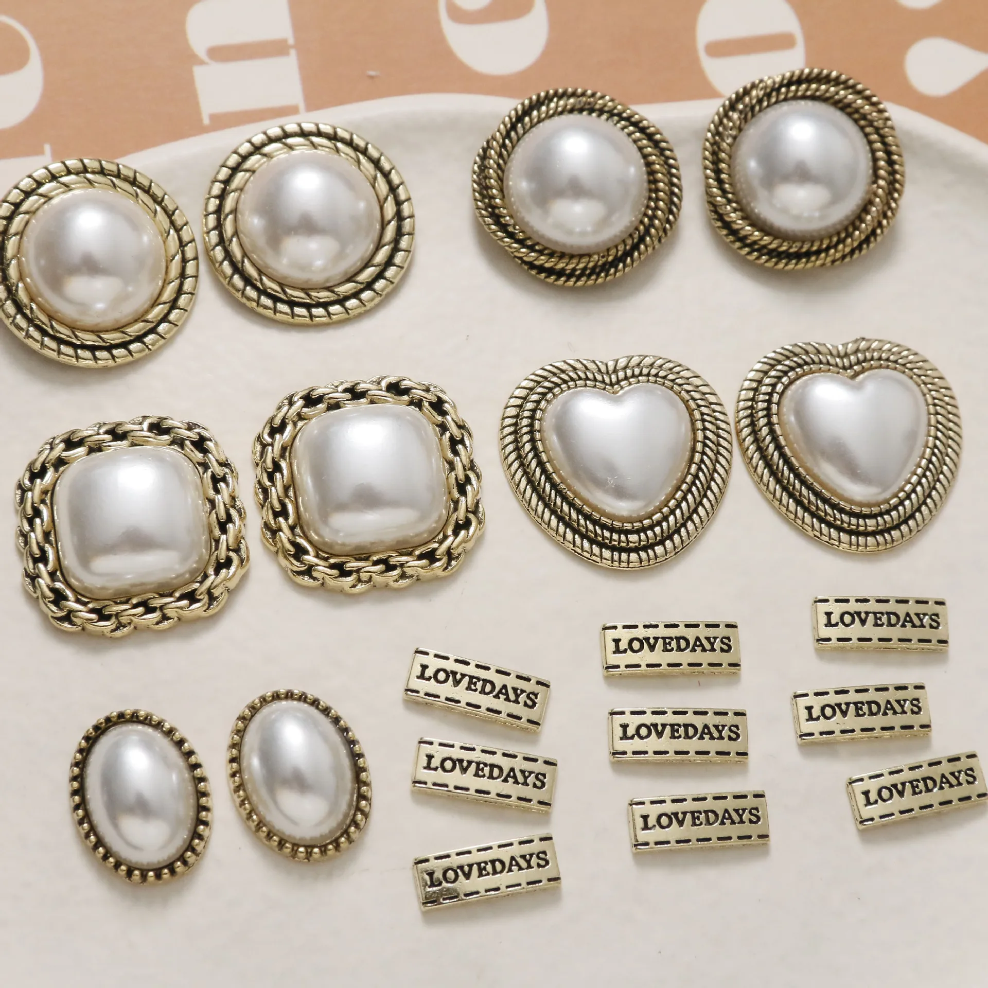 5pcs Trendy retro alloy circular block heart pearl fashion versatile light luxury earrings for women DIY jewelry wholesale