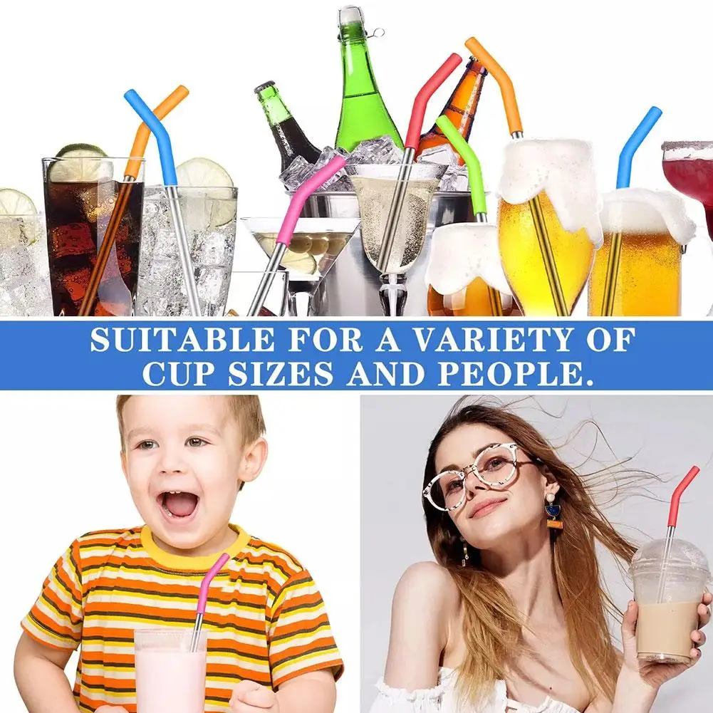 6Pcs/Set Soft Silicone Straw Covers Metal Straws Tips Covers Fit For 8mm Wide Reusable Steel Straw Nozzles