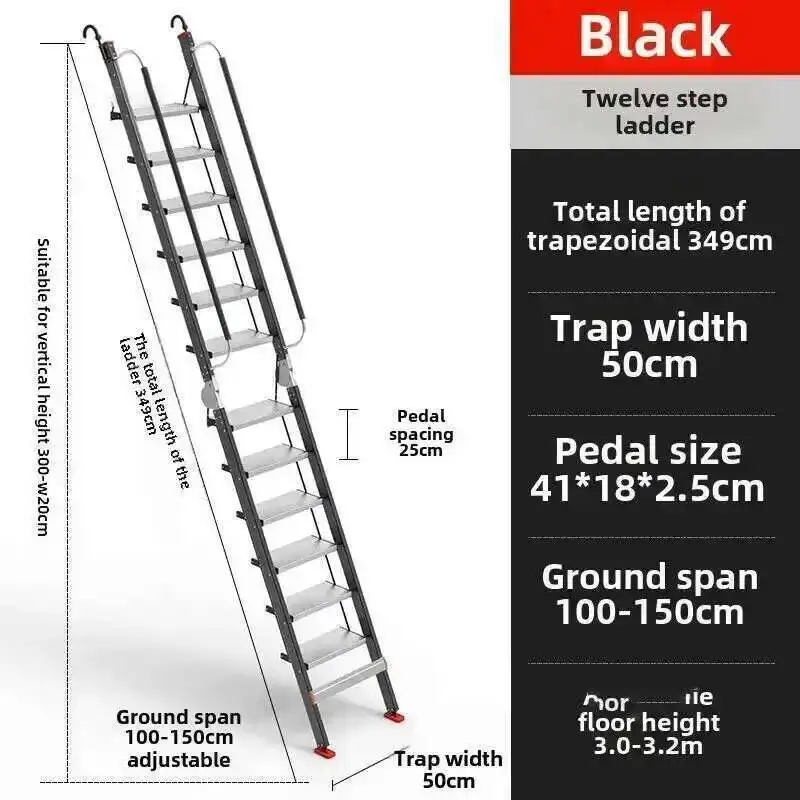 Thickened Aluminum Alloy Multi-functional Folding Attic Ladder Telescopic Herringbone Ladder with Handrail