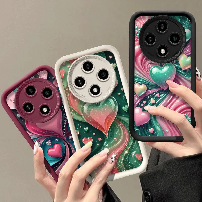 حافظة هاتف أنيقة ملونة على شكل قلب كريستالي لهاتف OPPO Reno 13F 14 12 11 10 ProPlus 8T A79 A58 Find X3 X8 Lite 5G غطاء ناعم