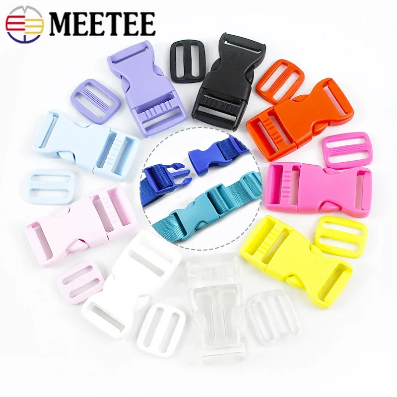 

15-25mm 5-20Sets Colorful Plastic Release Buckle for Bag Straps Tri-glide Adjuster Pet Collar Side Clip Buckles DIY Accessories