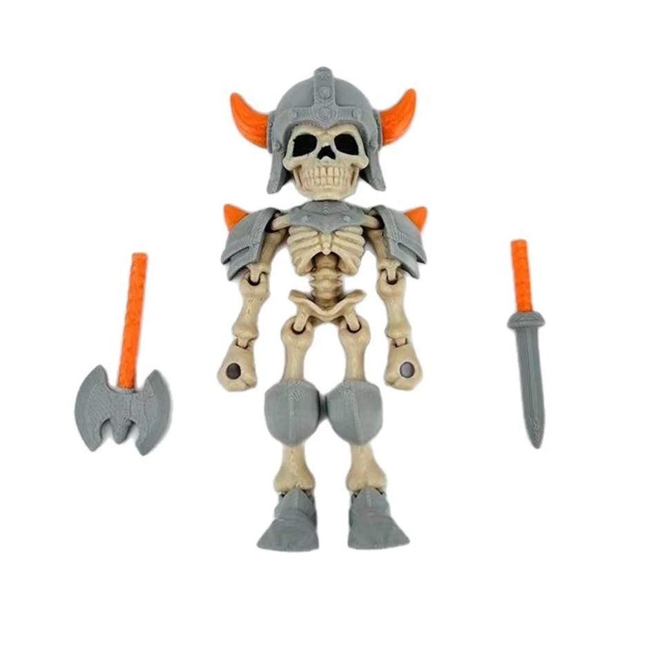 3D Printed Skeleton Man With Weapon Action Figure Cartoon Simulation Figure Joint Movable Soldier Toy Model Home ornament Gift