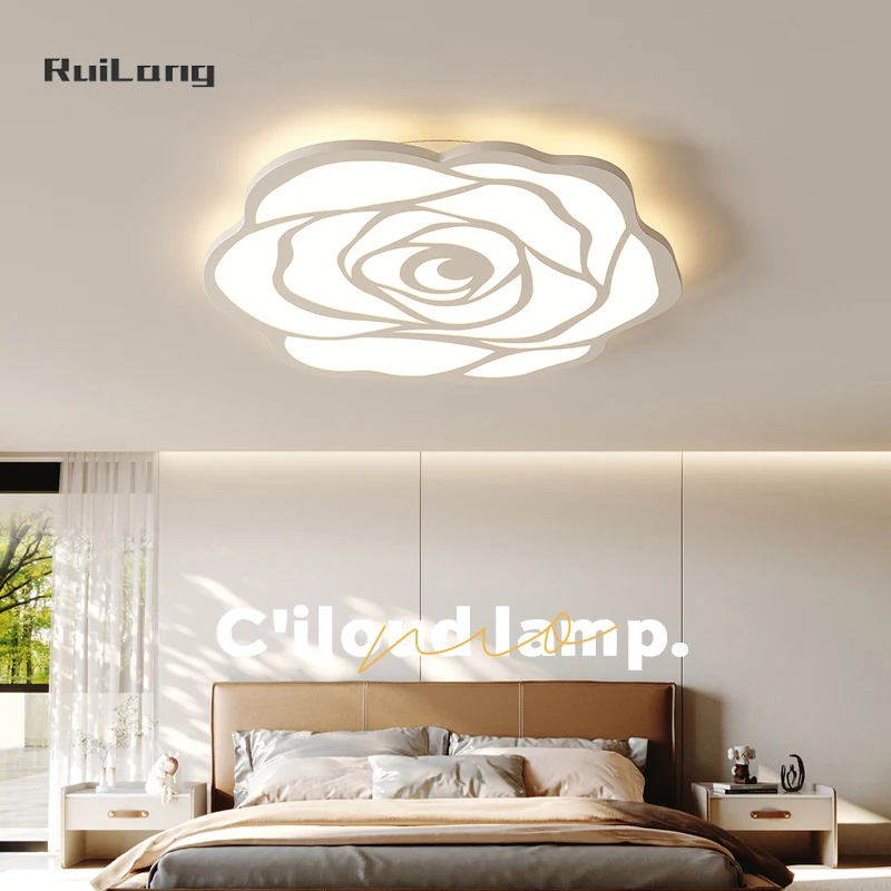 Romantic Rose Flower Ceiling Lamp Kids Room Baby White Moon Flower Ceiling Chandelier Girl Bedroom Princess Decor Ceiling Light