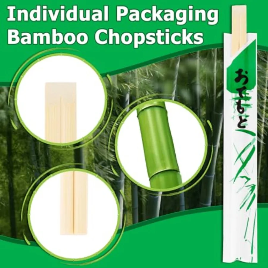48 Pairs Premium Bamboo Chopsticks - Individually Paper Wrapped Disposable Dining Sticks, Smooth Splinter-Free Natural Wooden U