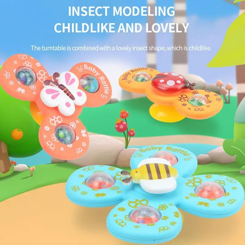 3pcs Suction Cup Spinner Cartoon Animal Spinner Toys For Kids Window High Chair Tray Bath Table Travel For Children