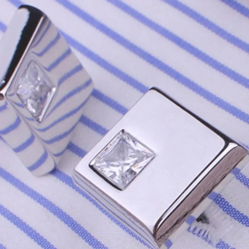 Fashion jewelry Boy Mens Wedding Shirt Cufflinks with Silver Color Metal Cuff Links Blue Black Pink Red Purple Crystal