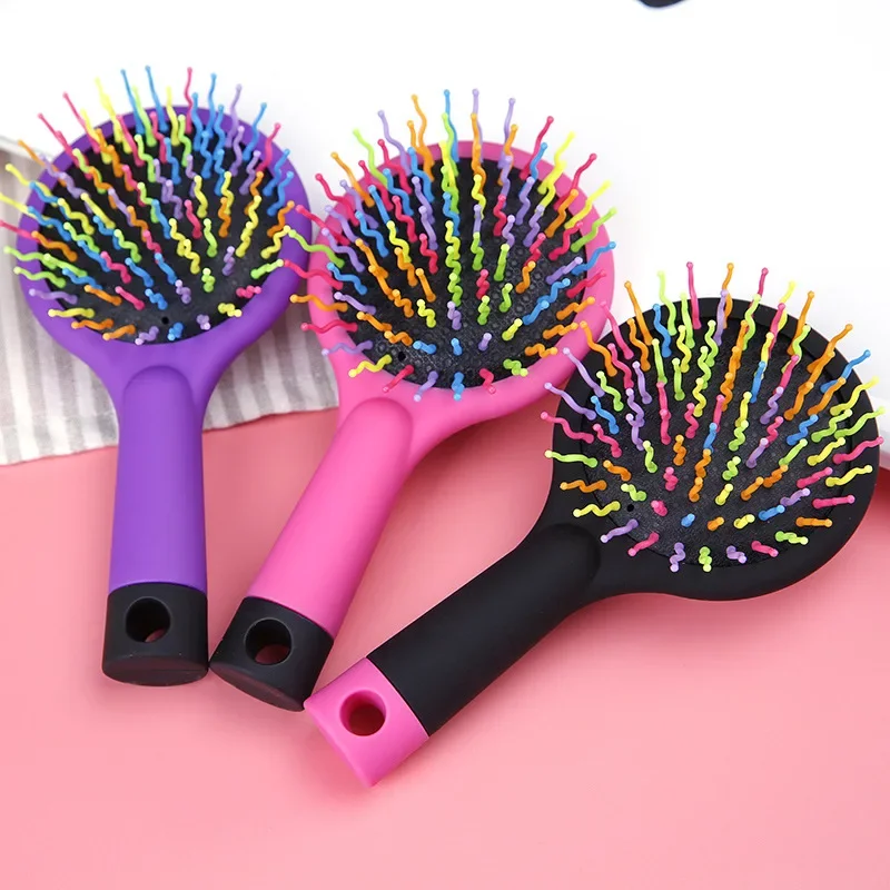 Rainbow Volume Anti-static Curl Straight Massage Comb Hair Brush Hair Care Styling Tools With Mirror