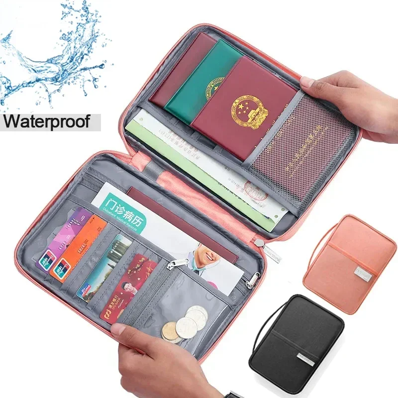 Uni Women Men Waterproof Travel Passport Holder Cover Case Multi-Function Family Document Organizer Travel Accessories Bag