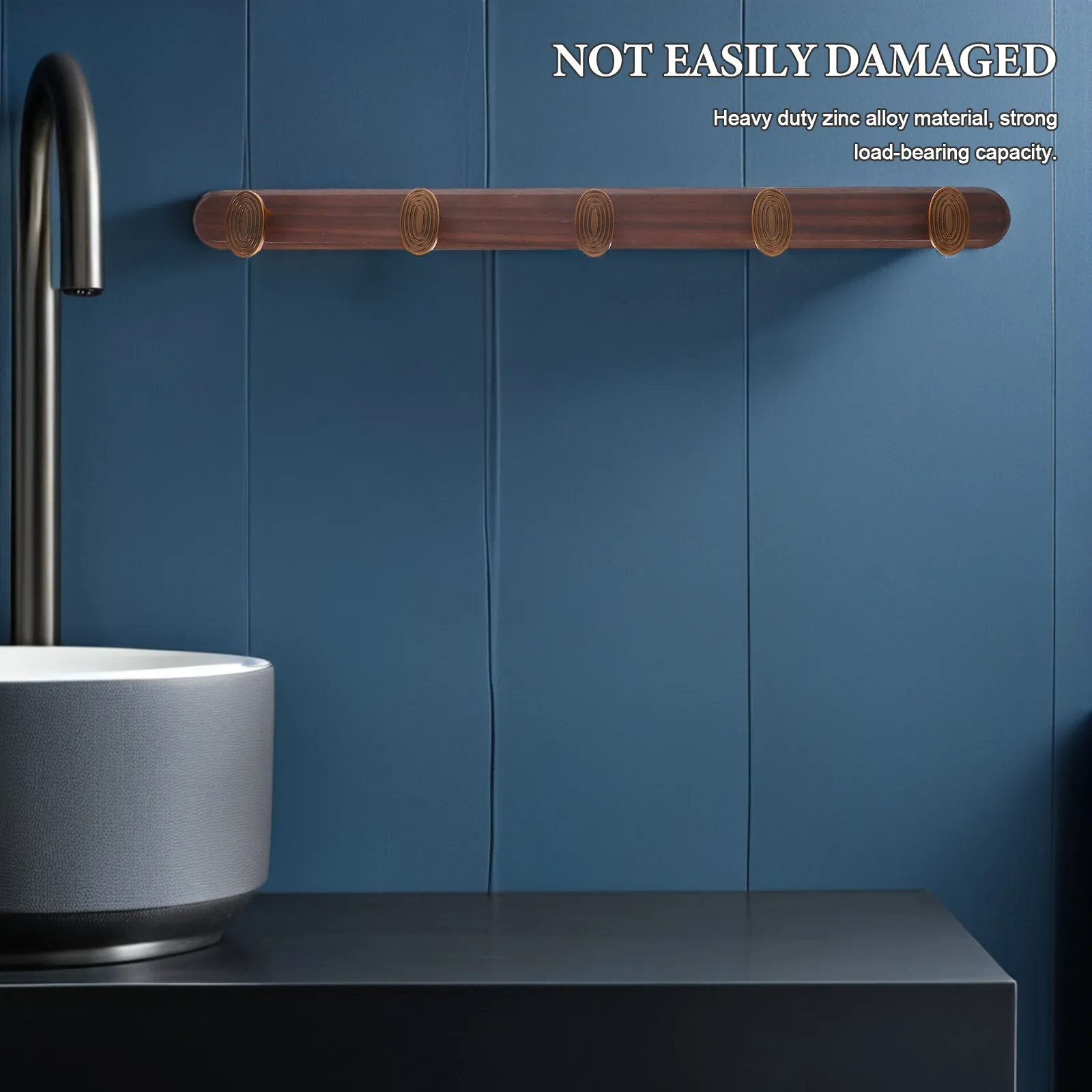 

Wall Mounted Coat Rack with 5 Vintage Metal Hooks and Wooden Accents Heavy Duty Zinc Alloy for Entryway Bathroom Bedroom Towel